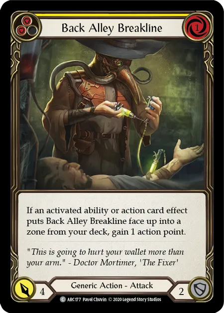 (ARC177) Flesh & Blood TCG Arcane Rising - Unlimited Single: Back Alley Breakline (Yellow) (Rainbow Foil)  Common
