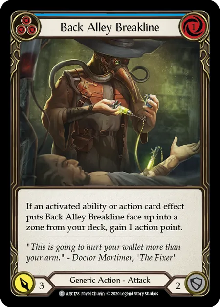 (ARC178) Flesh & Blood TCG Arcane Rising - Unlimited Single: Back Alley Breakline (Blue) (Rainbow Foil)  Common