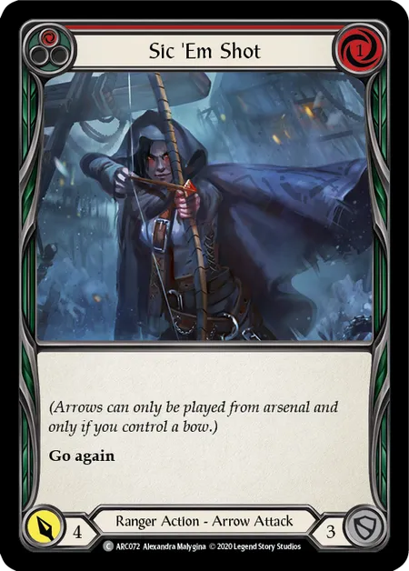 (ARC072) Flesh & Blood TCG Arcane Rising - Unlimited Single: Sic 'Em Shot (Red) (Rainbow Foil)  Common