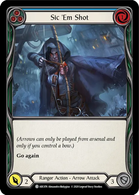 (ARC074) Flesh & Blood TCG Arcane Rising - Unlimited Single: Sic 'Em Shot (Blue) (Rainbow Foil)  Common
