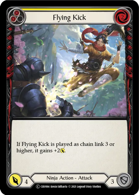 (CRU064) Flesh & Blood TCG Crucible of War - Unlimited Single: Flying Kick (Yellow) (Rainbow Foil)  Common