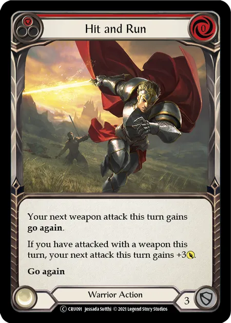 (CRU091) Flesh & Blood TCG Crucible of War - Unlimited Single: Hit and Run (Red) (Rainbow Foil)  Common