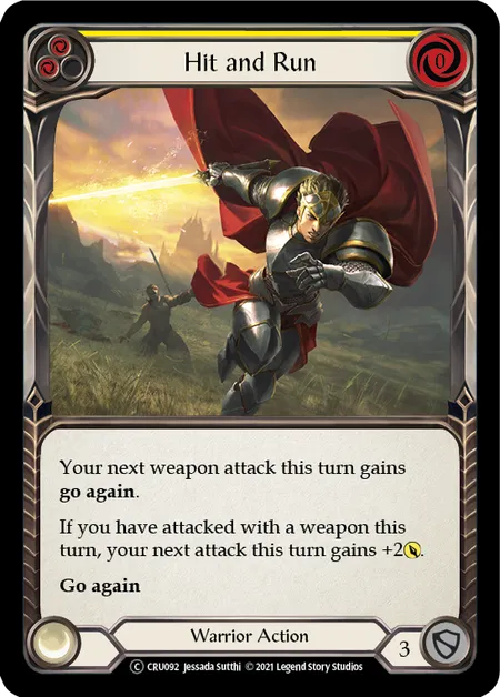 (CRU092) Flesh & Blood TCG Crucible of War - Unlimited Single: Hit and Run (Yellow) (Regular)  Common