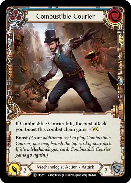 (CRU111) Flesh & Blood TCG Crucible of War - Unlimited Single: Combustible Courier (Blue) (Regular)  Common