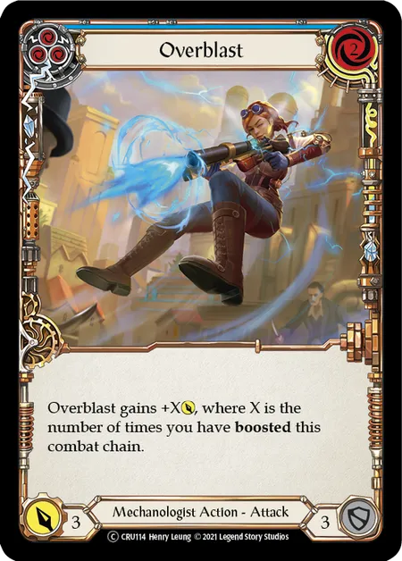 (CRU114) Flesh & Blood TCG Crucible of War - Unlimited Single: Overblast (Blue) (Rainbow Foil)  Common