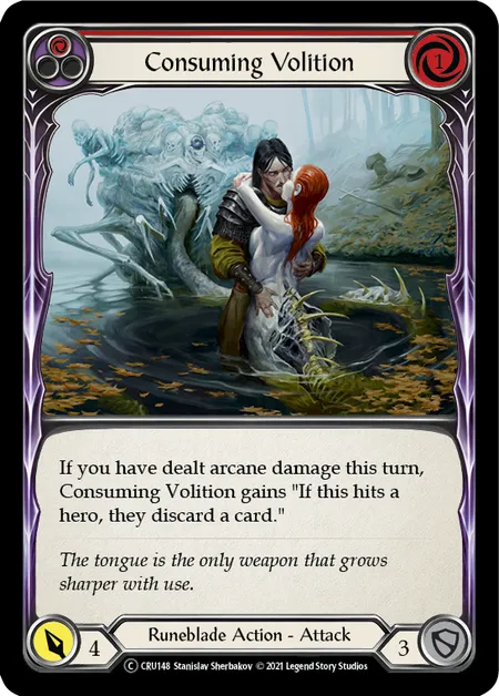 (CRU148) Flesh & Blood TCG Crucible of War - Unlimited Single: Consuming Volition (Red) (Rainbow Foil)  Common