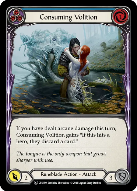 (CRU150) Flesh & Blood TCG Crucible of War - Unlimited Single: Consuming Volition (Blue) (Rainbow Foil)  Common