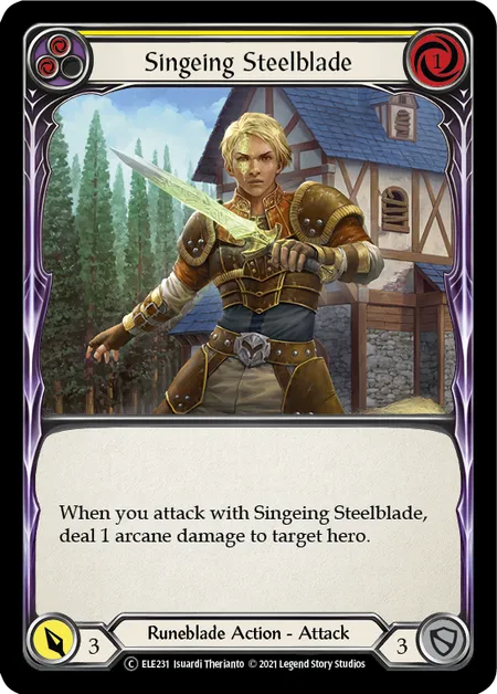 (ELE231) Flesh & Blood TCG Tales of Aria - Unlimited Single: Singeing Steelblade (Yellow) (Regular)  Common