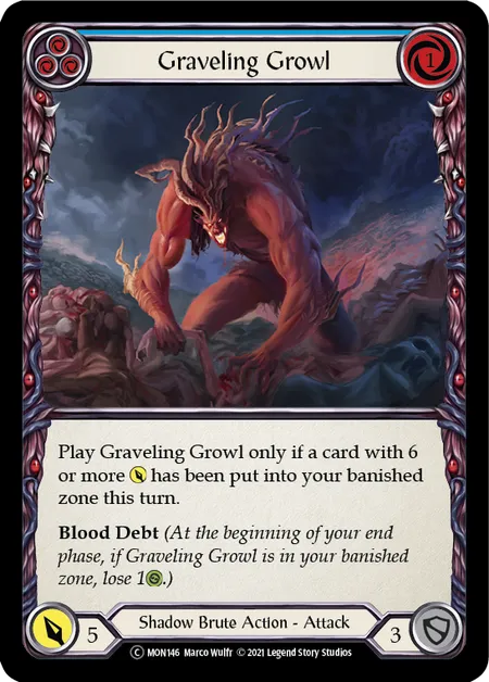 (MON146) Flesh & Blood TCG Monarch - Unlimited Single: Graveling Growl (Blue) (Rainbow Foil)  Common