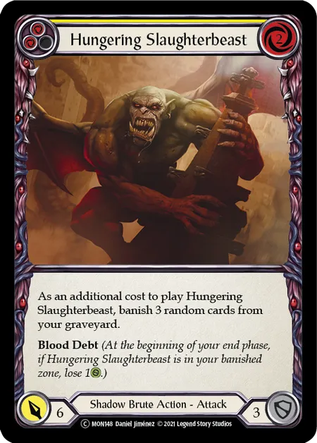 (MON148) Flesh & Blood TCG Monarch - Unlimited Single: Hungering Slaughterbeast (Yellow) (Rainbow Foil)  Common