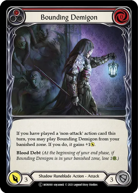 (MON168) Flesh & Blood TCG Monarch - Unlimited Single: Bounding Demigon (Red) (Rainbow Foil)  Common