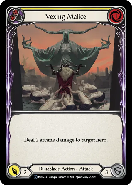 (MON233) Flesh & Blood TCG Monarch - Unlimited Single: Vexing Malice (Yellow) (Regular)  Rare