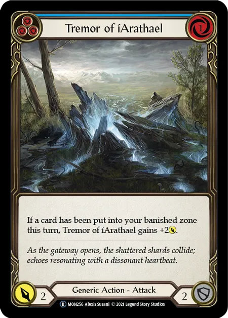 (MON256) Flesh & Blood TCG Monarch - Unlimited Single: Tremor of iArathael (Blue) (Rainbow Foil)  Rare