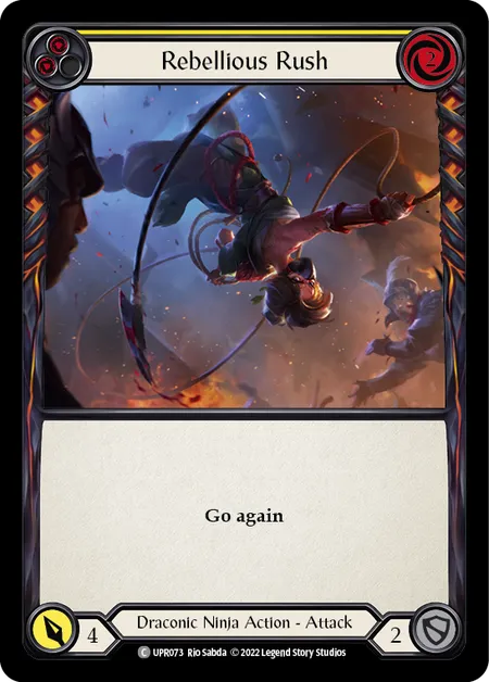 (UPR073) Flesh & Blood TCG Uprising Single: Rebellious Rush (Yellow) (Rainbow Foil)  Common