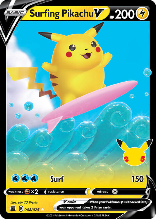 (008/025) Pokemon TCG Celebrations Single: Surfing Pikachu V  Ultra Rare