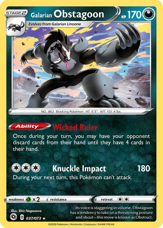 (037/073) Pokemon TCG Champion������s Path Single: Galarian Obstagoon Reverse Holo Holo Rare