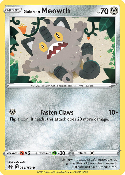 (084/159) Pokemon TCG Crown Zenith Single: Galarian Meowth Reverse Holo Common