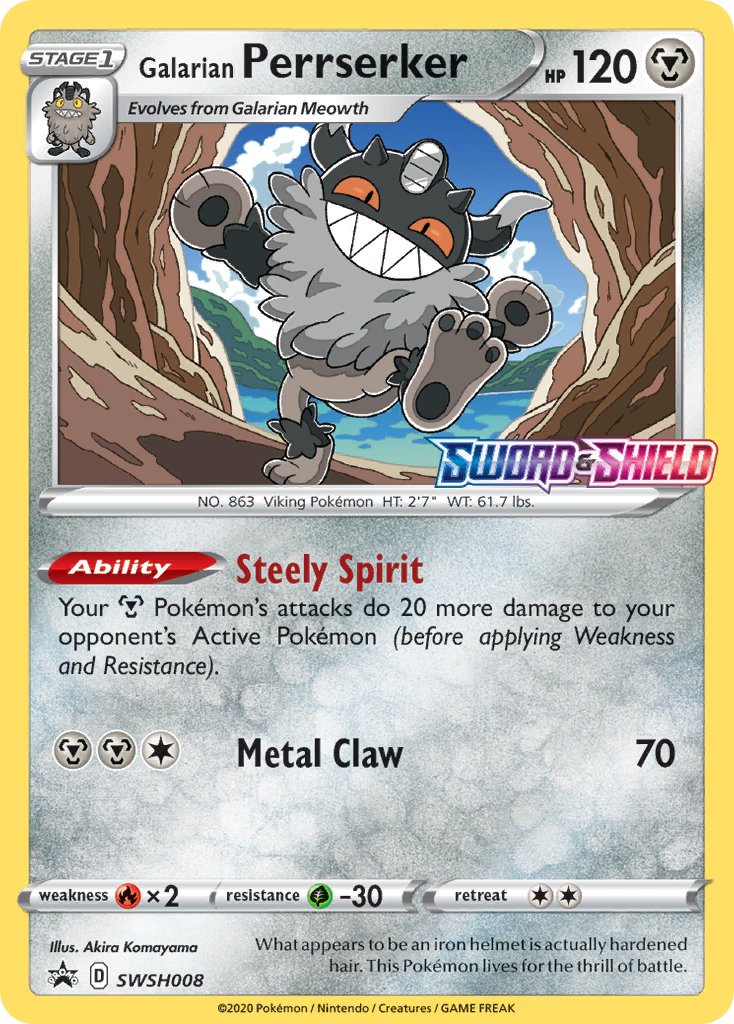 (008) Pokemon TCG SWSH Black Star Promos Single: Galarian Perrserker  Promo