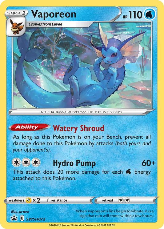 (072) Pokemon TCG SWSH Black Star Promos Single: Vaporeon  Promo