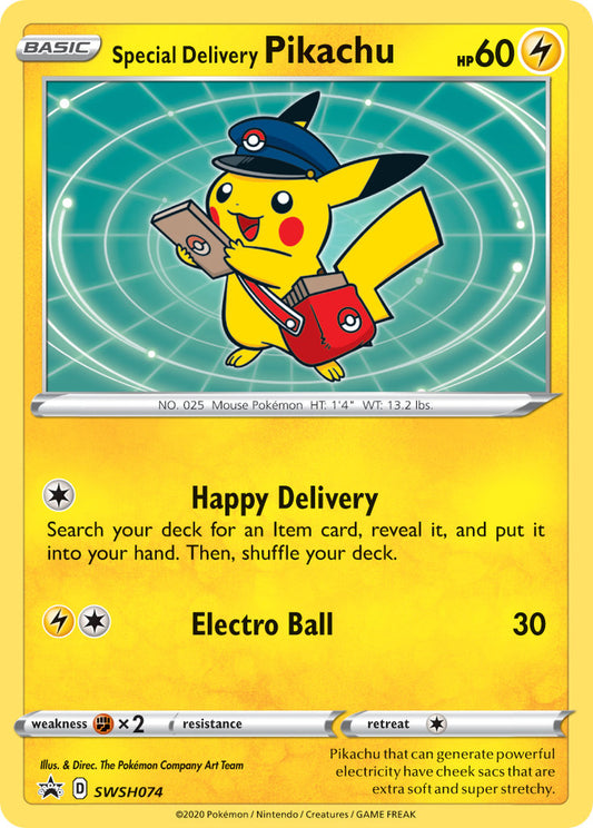 (074) Pokemon TCG SWSH Black Star Promos Single: Special Delivery Pikachu  Promo