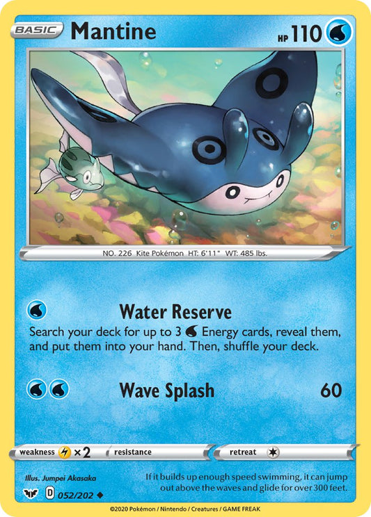 (052/202) Pokemon TCG Sword & Shield Single: Mantine Reverse Holo Uncommon