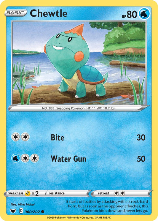 (060/202) Pokemon TCG Sword & Shield Single: Chewtle Reverse Holo Common