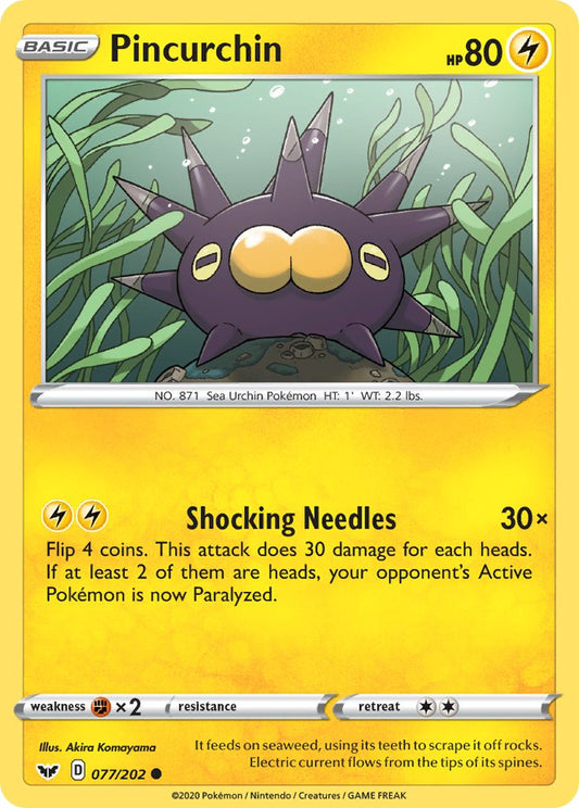 (077/202) Pokemon TCG Sword & Shield Single: Pincurchin Reverse Holo Common