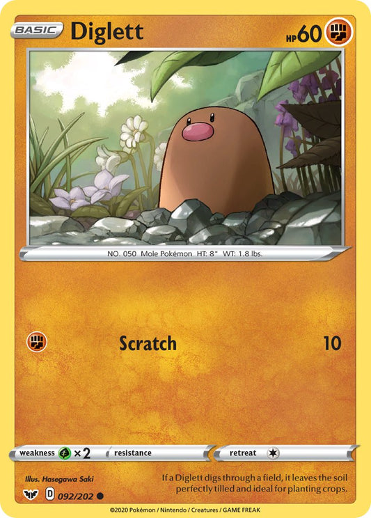(092/202) Pokemon TCG Sword & Shield Single: Diglett Reverse Holo Common