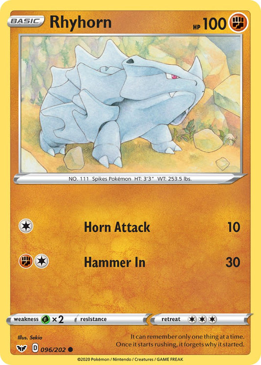 (096/202) Pokemon TCG Sword & Shield Single: Rhyhorn Reverse Holo Common