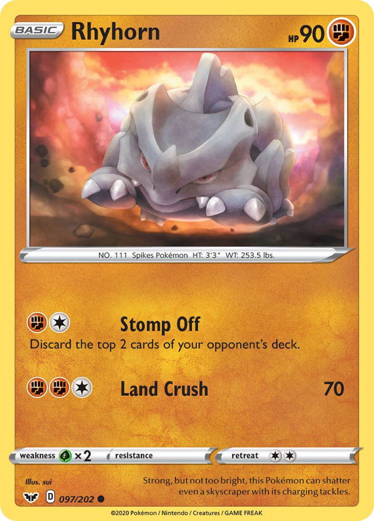 (097/202) Pokemon TCG Sword & Shield Single: Rhyhorn Reverse Holo Common