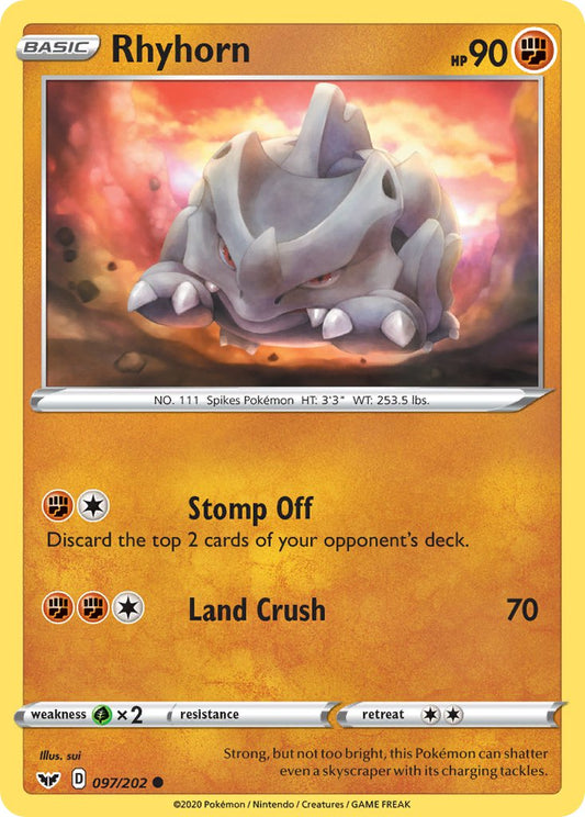 (097/202) Pokemon TCG Sword & Shield Single: Rhyhorn Reverse Holo Common