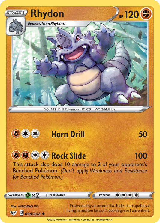 (098/202) Pokemon TCG Sword & Shield Single: Rhydon Reverse Holo Uncommon