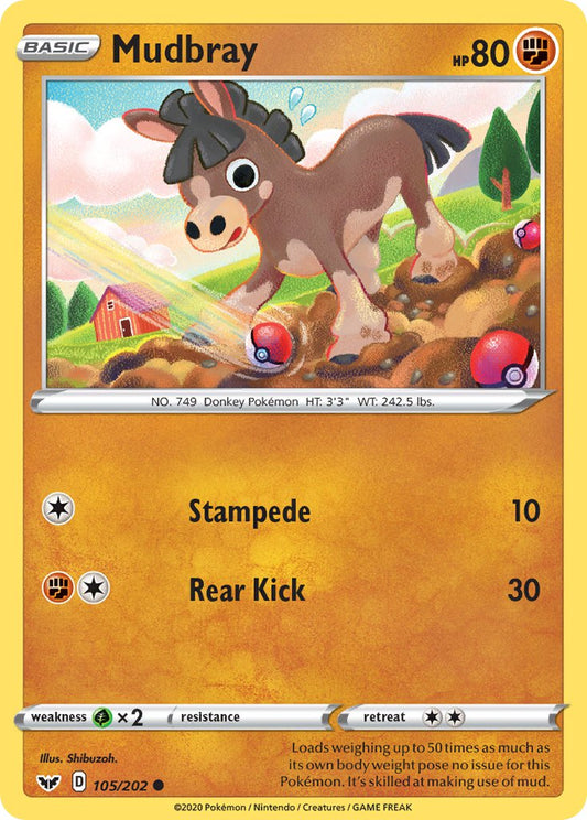 (105/202) Pokemon TCG Sword & Shield Single: Mudbray Reverse Holo Common
