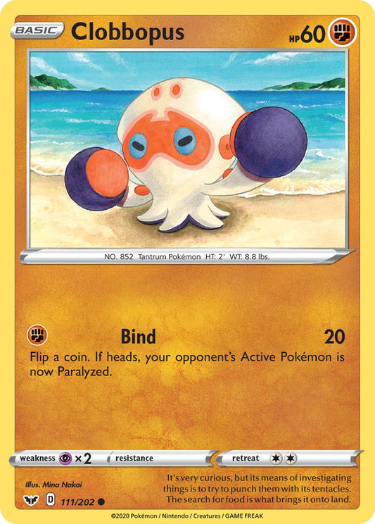 (111/202) Pokemon TCG Sword & Shield Single: Clobbopus Reverse Holo Common