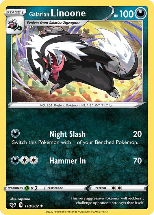 (118/202) Pokemon TCG Sword & Shield Single: Galarian Linoone  Uncommon
