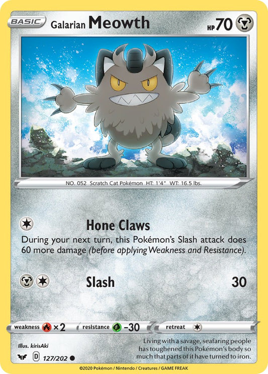 (127/202) Pokemon TCG Sword & Shield Single: Galarian Meowth Reverse Holo Common