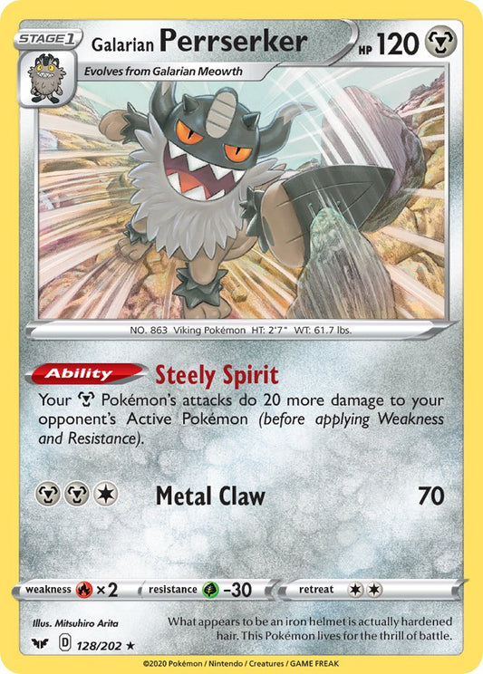 (128/202) Pokemon TCG Sword & Shield Single: Galarian Perrserker Reverse Holo Holo Rare