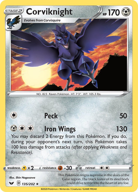(135/202) Pokemon TCG Sword & Shield Single: Corviknight  Rare