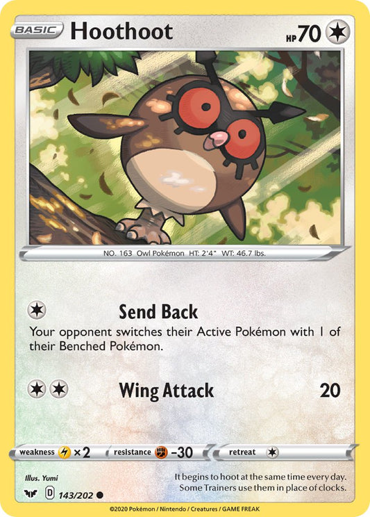 (143/202) Pokemon TCG Sword & Shield Single: Hoothoot Reverse Holo Common
