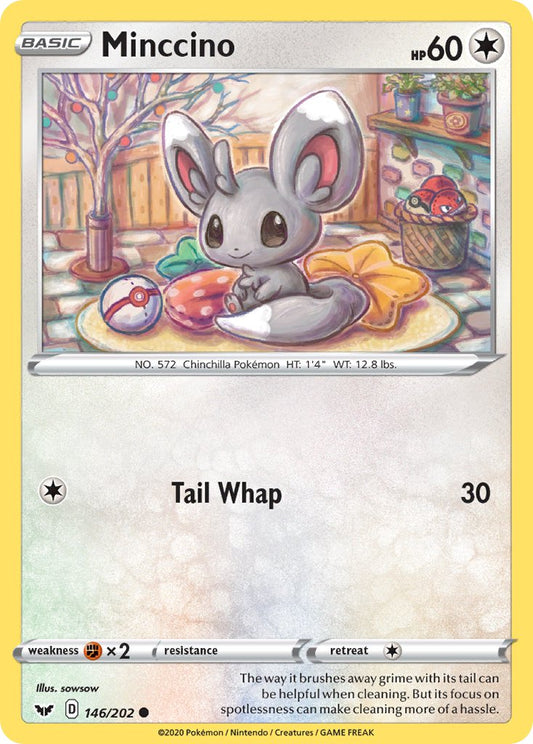 (146/202) Pokemon TCG Sword & Shield Single: Minccino Reverse Holo Common