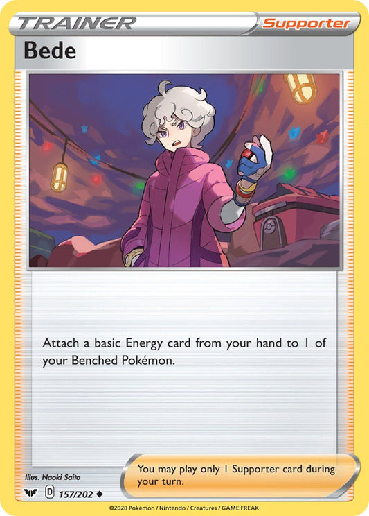 (157/202) Pokemon TCG Sword & Shield Single: Bede Reverse Holo Uncommon