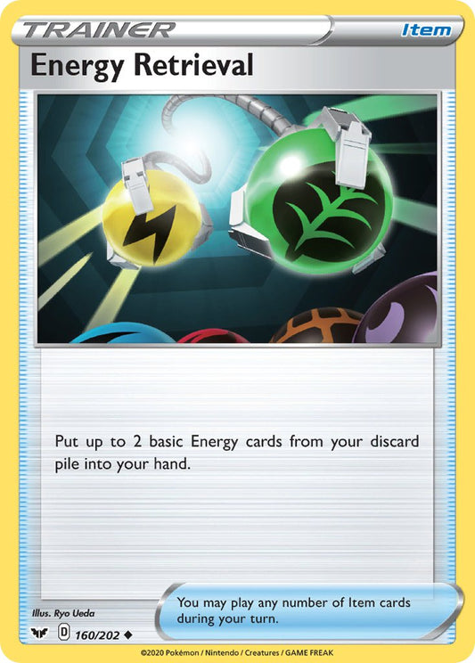 (160/202) Pokemon TCG Sword & Shield Single: Energy Retrieval Reverse Holo Uncommon