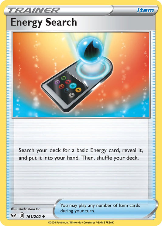 (161/202) Pokemon TCG Sword & Shield Single: Energy Search Reverse Holo Uncommon