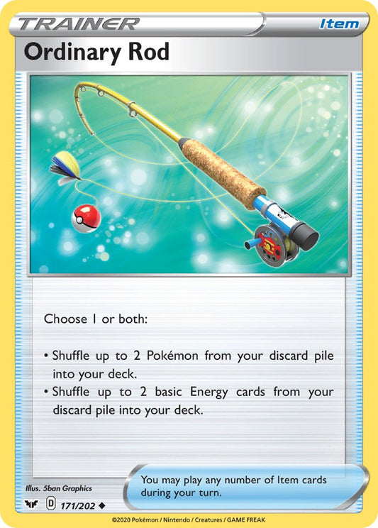 (171/202) Pokemon TCG Sword & Shield Single: Ordinary Rod Reverse Holo Uncommon