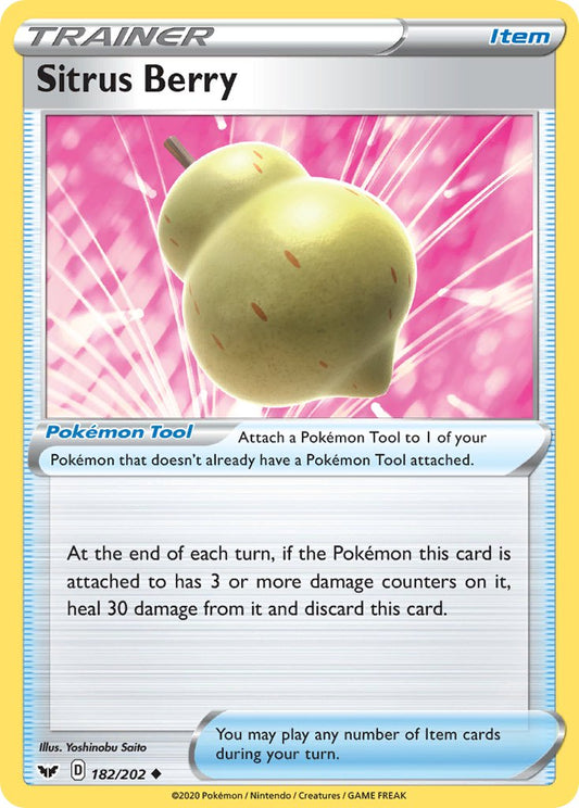 (182/202) Pokemon TCG Sword & Shield Single: Sitrus Berry Reverse Holo Uncommon