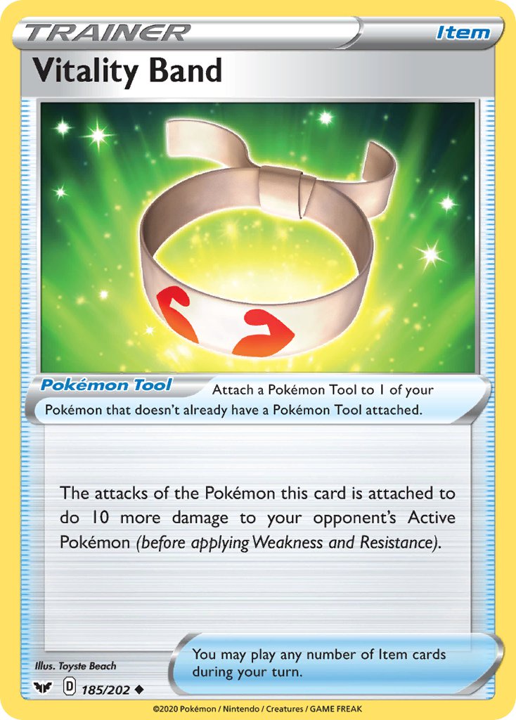 (185/202) Pokemon TCG Sword & Shield Single: Vitality Band  Uncommon