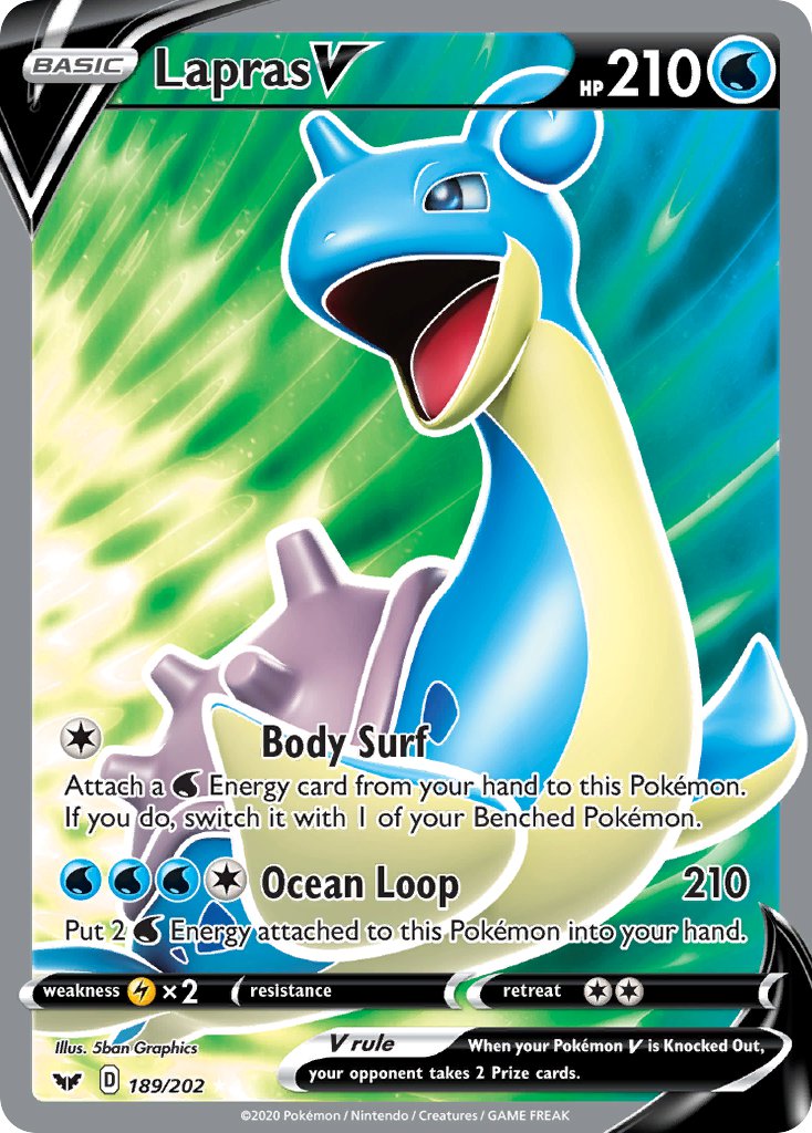 (189/202) Pokemon TCG Sword & Shield Single: Lapras V  Ultra Rare