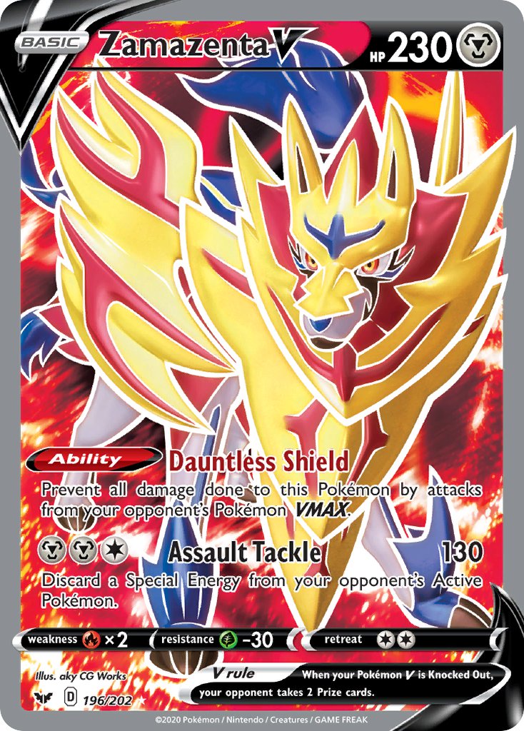 (196/202) Pokemon TCG Sword & Shield Single: Zamazenta V  Ultra Rare
