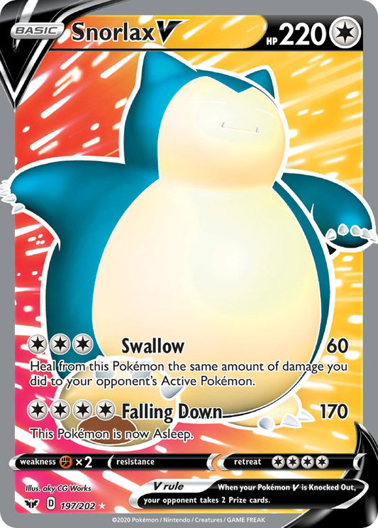 (197/202) Pokemon TCG Sword & Shield Single: Snorlax V  Ultra Rare