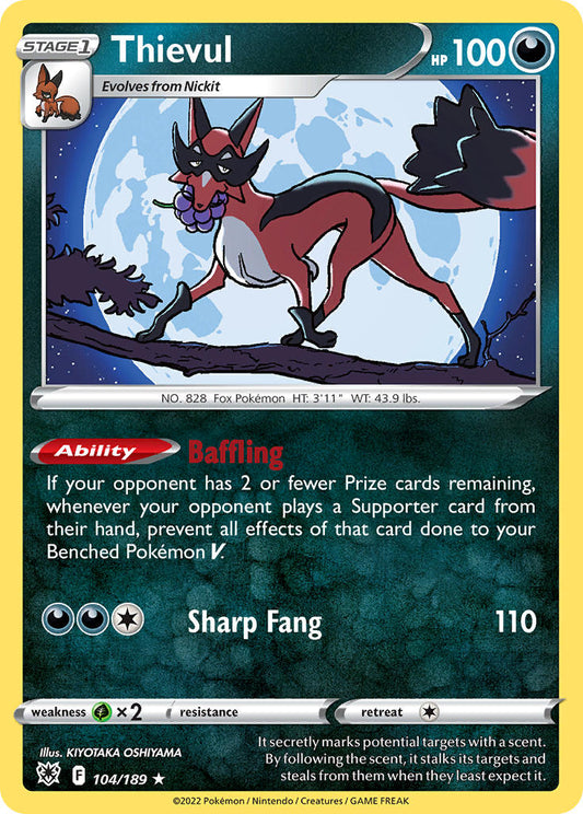 (104/189) Pokemon TCG Astral Radiance Single: Thievul Reverse Holo Rare